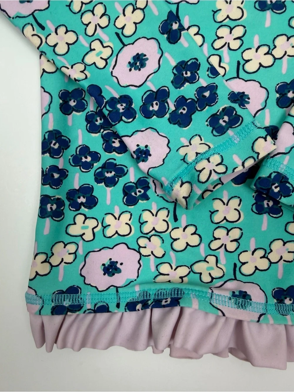 Hannah Andersson | Floral Ruffled Long-Sleeve Swim Top Sun Cover Rash Guard | 3T